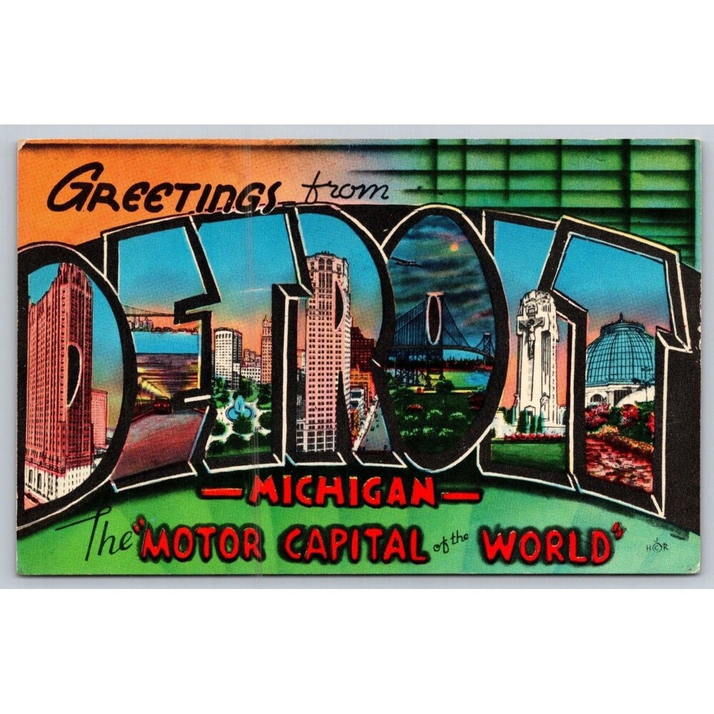 Vintage Detroit Michigan Large Letter "Motor Capitol of the World" Metrocraft